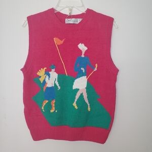 Robert Scott Ltd. Women's Dark Pink Novelty Graphic Golf Sweater Vest Sz Small